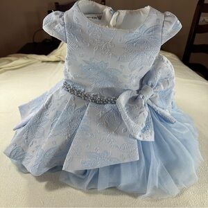 Gold Kids Elegant Blue Dress-Bow Embroidered Brocade Tulle Sz 2-3 Years/98 (3T)